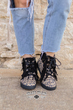 Load image into Gallery viewer, JUST MY LUCK CHUCKS ** BLACK FRINGE ON LEOPARD