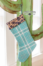 Load image into Gallery viewer, SASSY SANTA STOCKING * LEOPARD/TURQUOISE PLAID